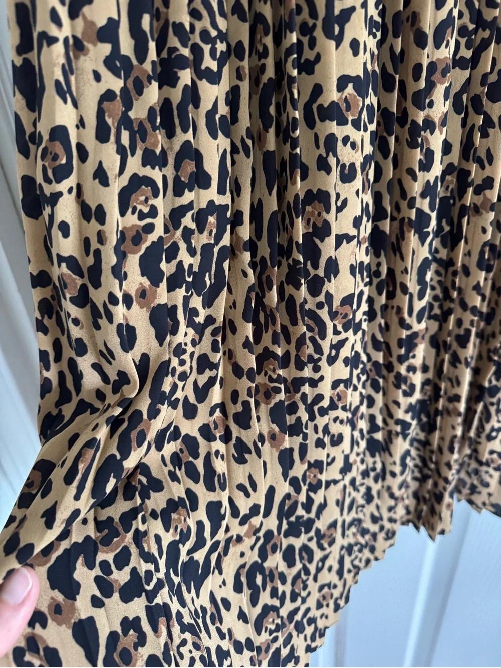 J. Crew Leopard Print Long Sleeve Pleated Midi Dress - Tan & Black